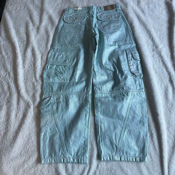 We the free Lap Of Luxury Barrel Cargo Jeans Metallic Coating Aqua Marine 26 NEW - Picture 8 of 8